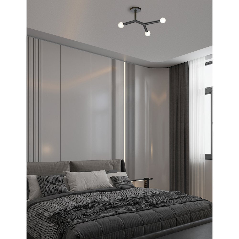 3 Light Semi-Flush in Matte Black - Dainolite