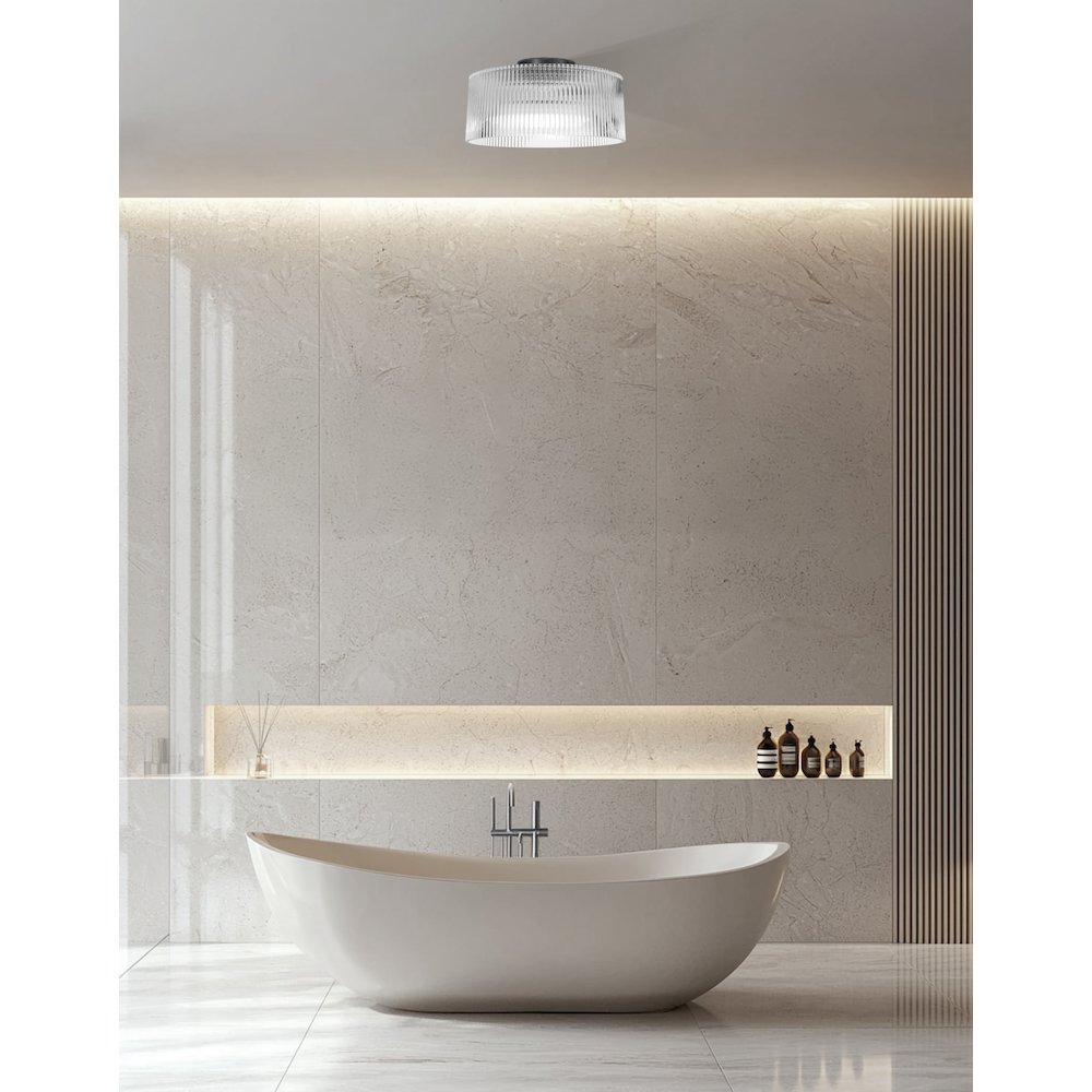 1 Light Flush Mount in Matte Black w/ Fluted Glass - Dainolite