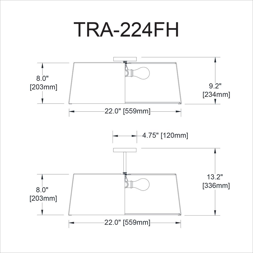 4LT Trapezoid Flush Mount, GLD with WH Shade - Dainolite