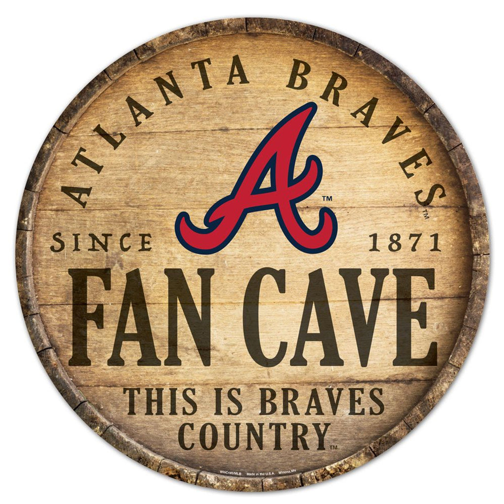 Atlanta Braves Sign Wood 14 Inch Round Barrel Top Design - WinCraft