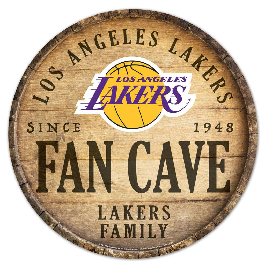 Los Angeles Lakers Sign Wood 14 Inch Round Barrel Top Design - Special Order - WinCraft