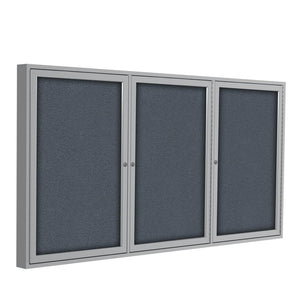 Ghent 48''x96'' 3-Door Satin Aluminum Frame Enclosed Fabric Bulletin Board - Gray