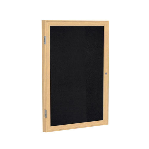 24''x18'' 1-Dr Wood Fr Oak Finish Enclsd Recycled Rubber Bulletin Board - Black - Ghent