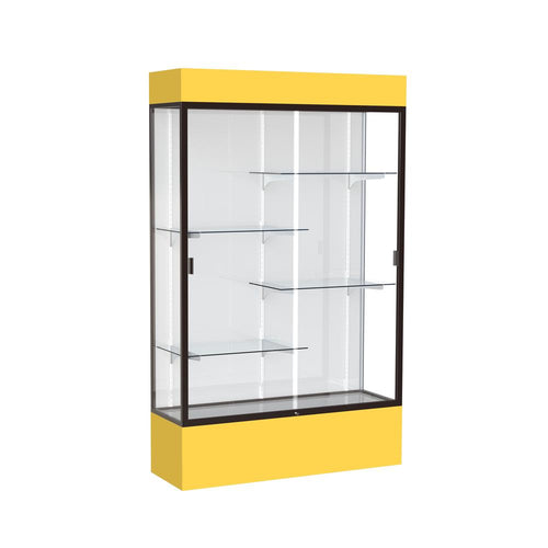 Spirit  48''W x 80''H x 16''D  Lighted Floor Case, White Back, Dk. Bronze Finish, Goldenrod Base and Top - Waddell