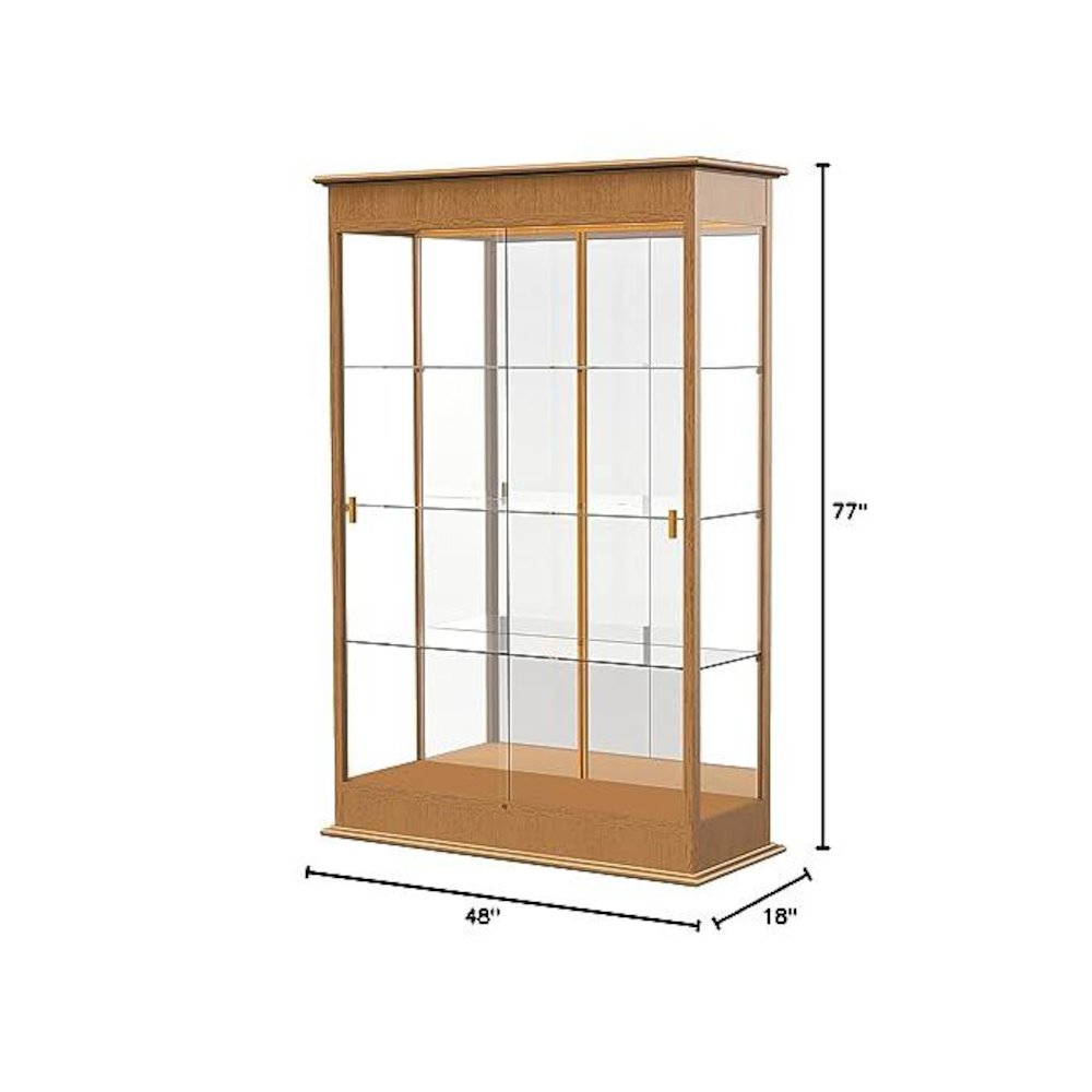 Varsity  48''W x 77''H x 18''D  Lighted Floor Case, Sliding Doors, Mirror Back, Carmel Oak Finish - Waddell