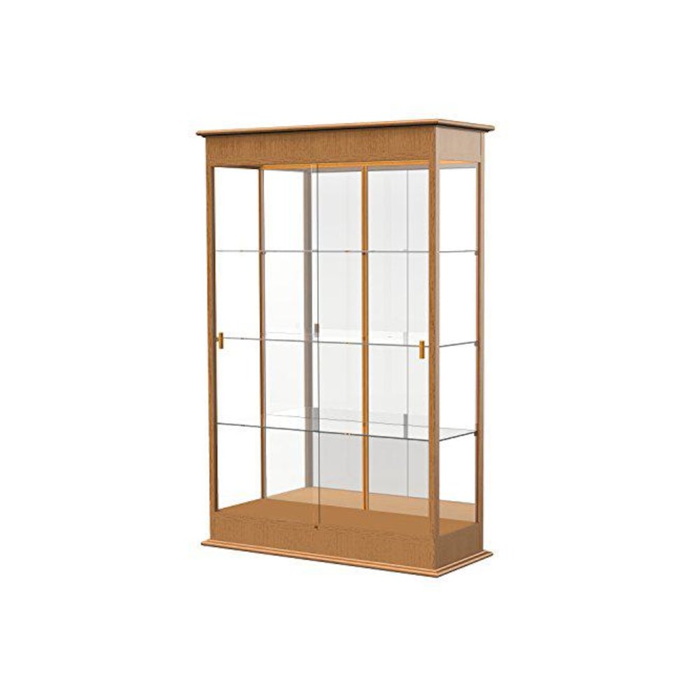 Varsity  48''W x 77''H x 18''D  Lighted Floor Case, Sliding Doors, Mirror Back, Carmel Oak Finish - Waddell