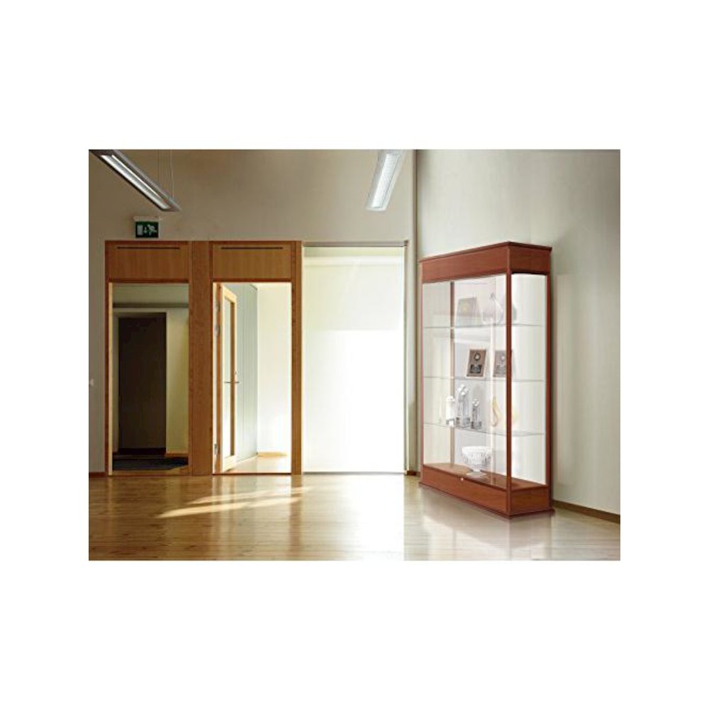 Varsity  48''W x 77''H x 18''D  Lighted Floor Case, Sliding Doors, Mirror Back, Carmel Oak Finish - Waddell