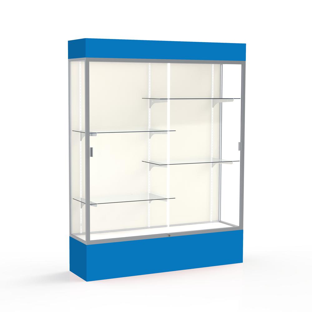 Spirit  60''W x 80''H x 16''D  Lighted Floor Case, Plaque Back, Satin Finish, Royal Blue Base and Top - Waddell