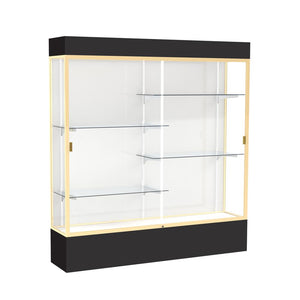Spirit  72''W x 80''H x 16''D  Lighted Floor Case, White Back, Champagne Finish, Black Base and Top - Waddell