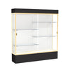 Spirit  72''W x 80''H x 16''D  Lighted Floor Case, White Back, Champagne Finish, Black Base and Top - Waddell