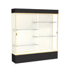 Spirit  72''W x 80''H x 16''D  Lighted Floor Case, Plaque Back, Champagne Finish, Black Base and Top - Waddell