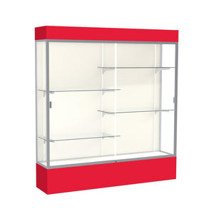 Spirit  72''W x 80''H x 16''D  Lighted Floor Case, Plaque Back, Satin Finish, Red Base and Top - Waddell