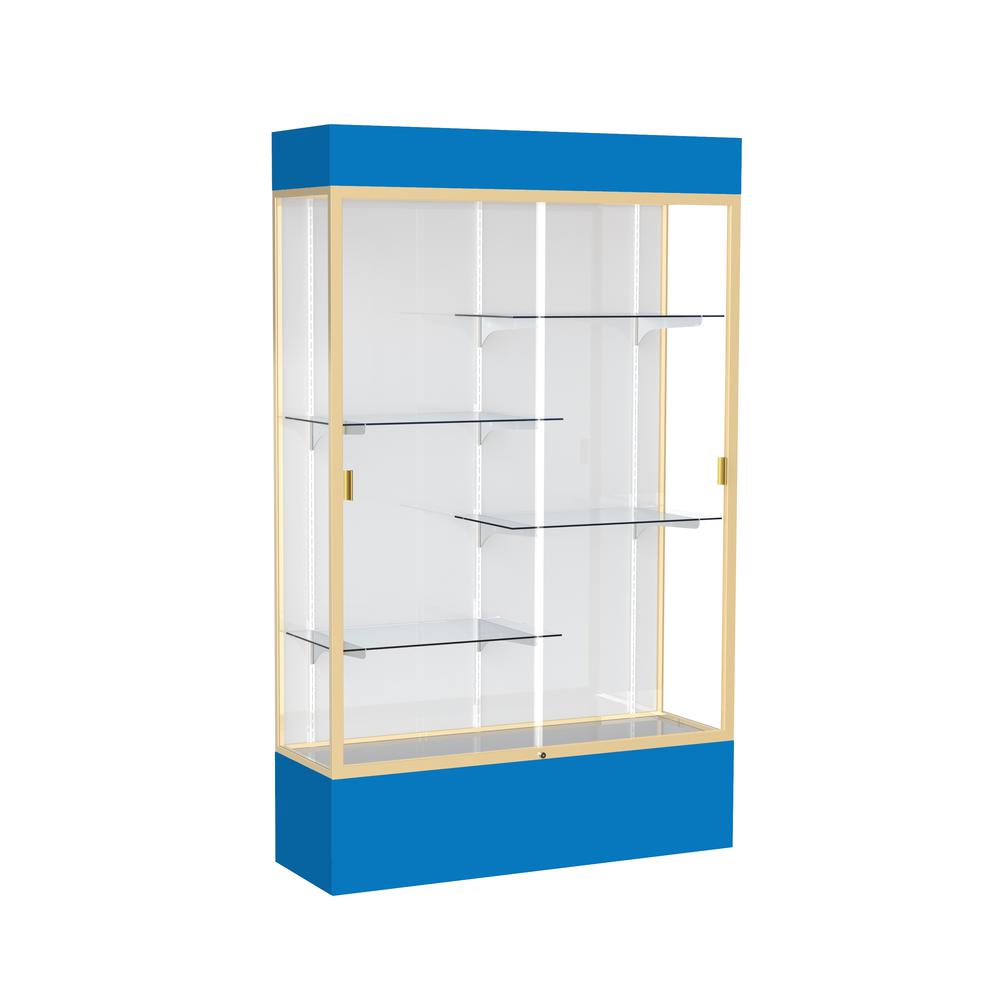 Spirit  48''W x 80''H x 16''D  Lighted Floor Case, White Back, Champagne Finish, Royal Blue Base and Top - Waddell