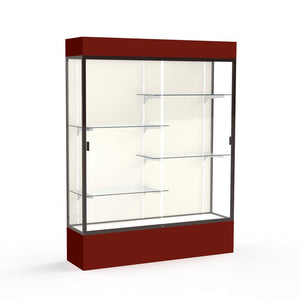 Spirit  60''W x 80''H x 16''D  Lighted Floor Case, Plaque Back, Dk. Bronze Finish, Maroon Base and Top - Waddell
