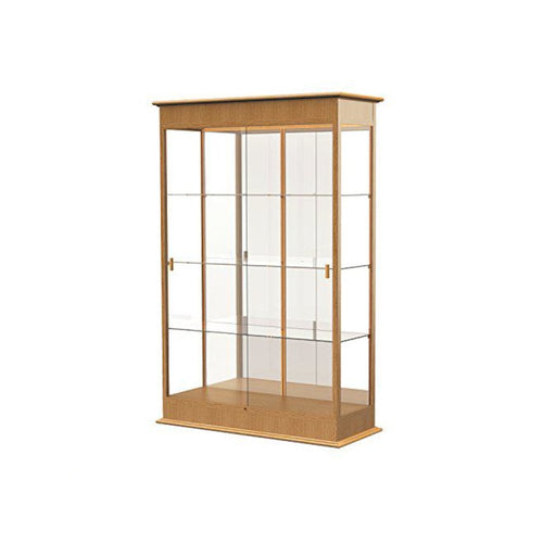 Varsity  48''W x 77''H x 18''D  Lighted Floor Case, Sliding Doors, Mirror Back, Natural Oak Finish - Waddell
