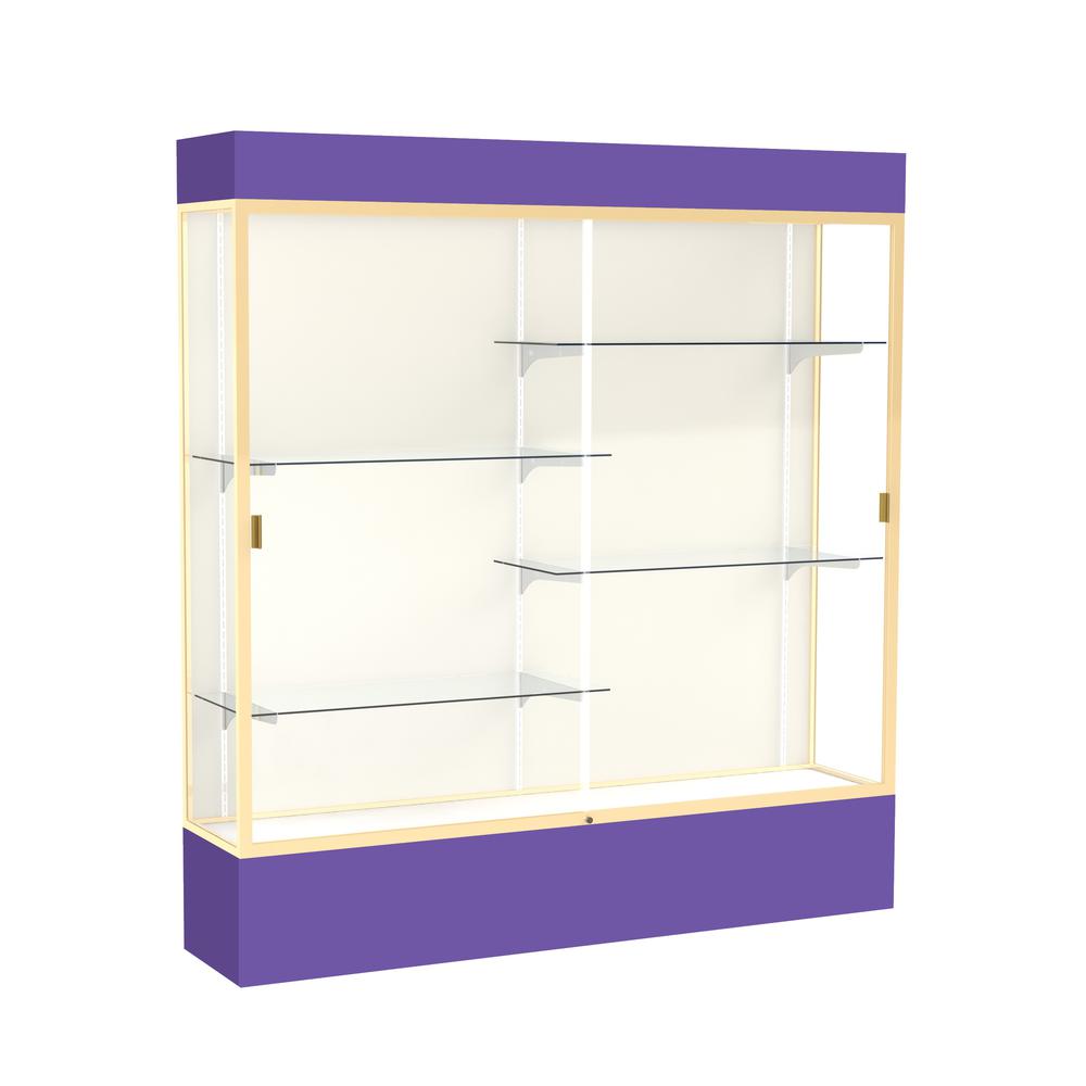 Spirit  72''W x 80''H x 16''D  Lighted Floor Case, Plaque Back, Champagne Finish, Purple Base and Top - Waddell