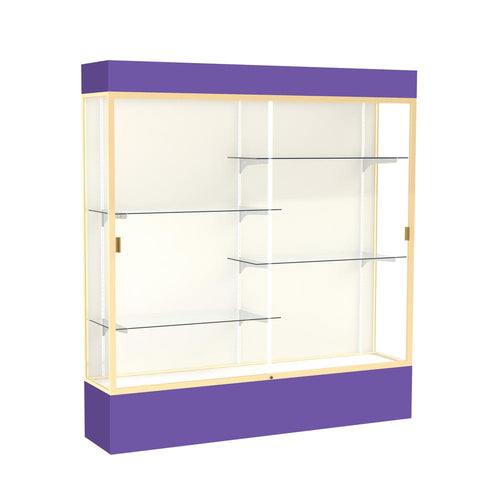 Spirit  72''W x 80''H x 16''D  Lighted Floor Case, Plaque Back, Champagne Finish, Purple Base and Top - Waddell
