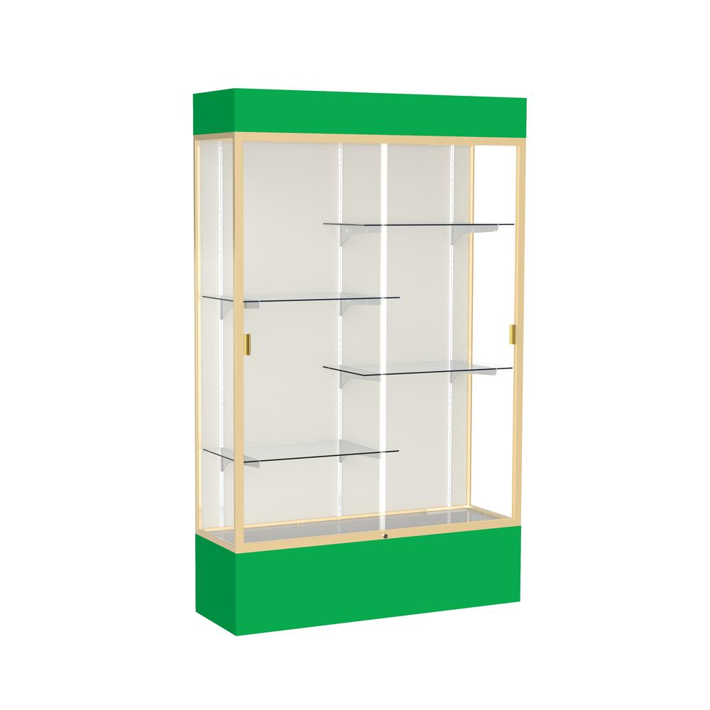 Spirit  48''W x 80''H x 16''D  Lighted Floor Case, Plaque Back, Champagne Finish, Kelly Green Base and Top - Waddell