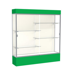 Spirit  72''W x 80''H x 16''D  Lighted Floor Case, Plaque Back, Satin Finish, Kelly Green Base and Top - Waddell