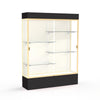 Spirit  60''W x 80''H x 16''D  Lighted Floor Case, Plaque Back, Champagne Finish, Black Base and Top - Waddell
