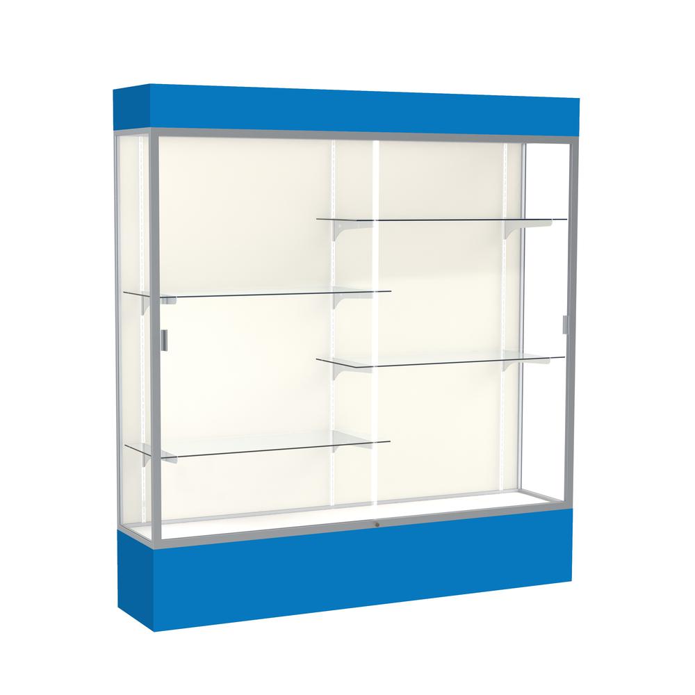 Spirit  72''W x 80''H x 16''D  Lighted Floor Case, Plaque Back, Satin Finish, Royal Blue Base and Top - Waddell