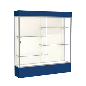Spirit  72''W x 80''H x 16''D  Lighted Floor Case, Plaque Back, Satin Finish, Navy Base and Top - Waddell
