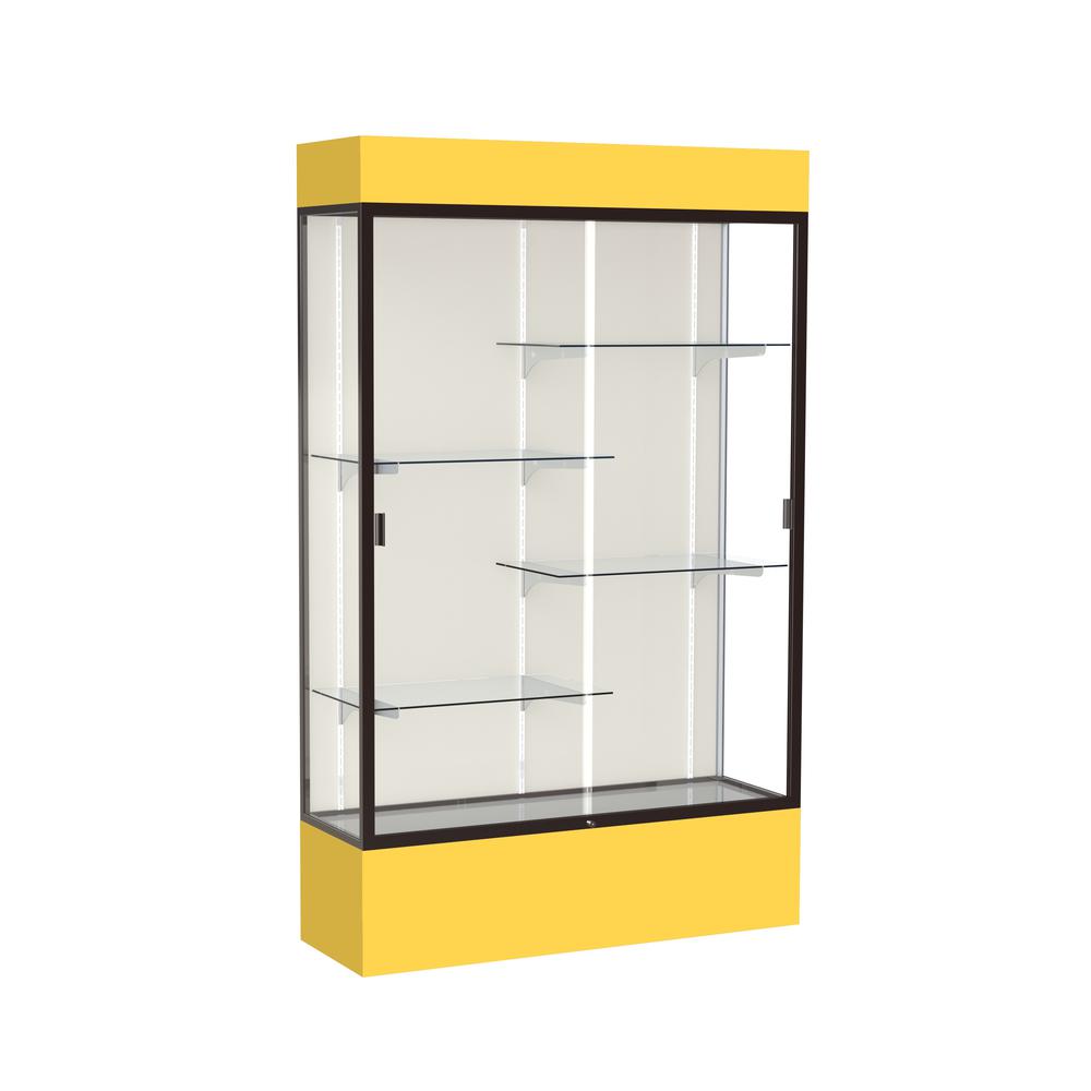 Spirit  48''W x 80''H x 16''D  Lighted Floor Case, Plaque Back, Dk. Bronze Finish, Goldenrod Base and Top - Waddell