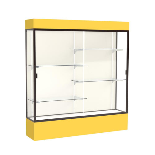 Spirit  72''W x 80''H x 16''D  Lighted Floor Case, Plaque Back, Dk. Bronze Finish, Goldenrod Base and Top - Waddell