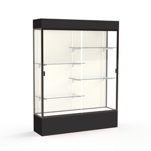 Spirit  60''W x 80''H x 16''D  Lighted Floor Case, Plaque Back, Dk. Bronze Finish, Black Base and Top - Waddell