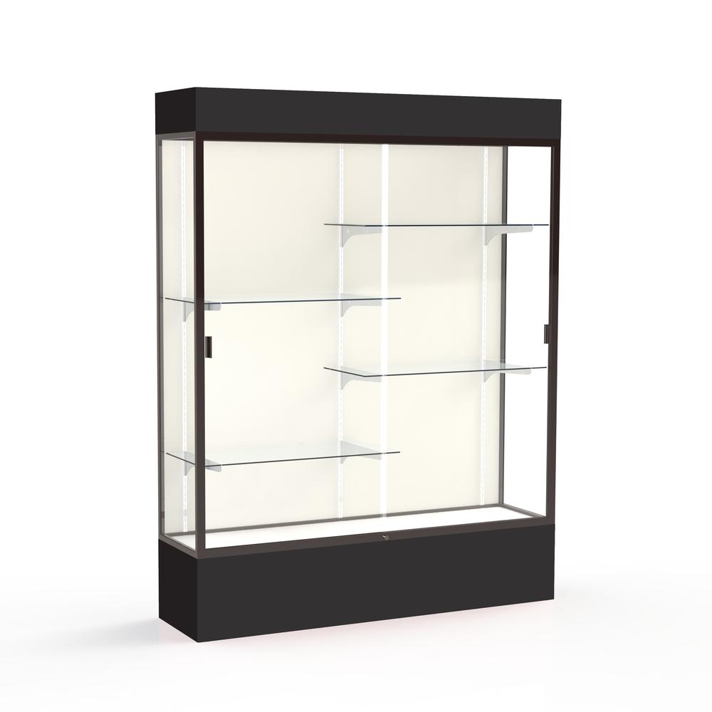 Spirit  60''W x 80''H x 16''D  Lighted Floor Case, Plaque Back, Dk. Bronze Finish, Black Base and Top - Waddell