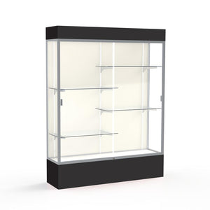 Spirit  60''W x 80''H x 16''D  Lighted Floor Case, Plaque Back, Satin Finish, Black Base and Top - Waddell