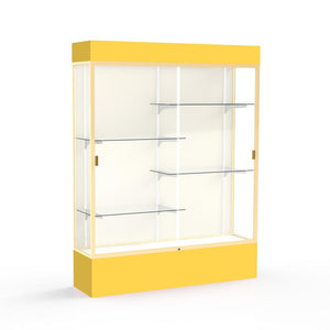 Spirit  60''W x 80''H x 16''D  Lighted Floor Case, Plaque Back, Champagne Finish, Goldenrod Base and Top - Waddell
