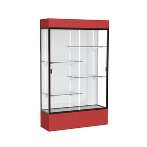 Spirit  48''W x 80''H x 16''D  Lighted Floor Case, White Back, Dk. Bronze Finish, Red Base and Top - Waddell