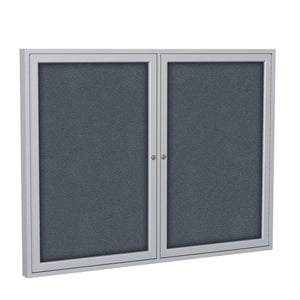 Ghent 36''x48'' 2-Door Satin Aluminum Frame Enclosed Fabric Bulletin Board - Gray