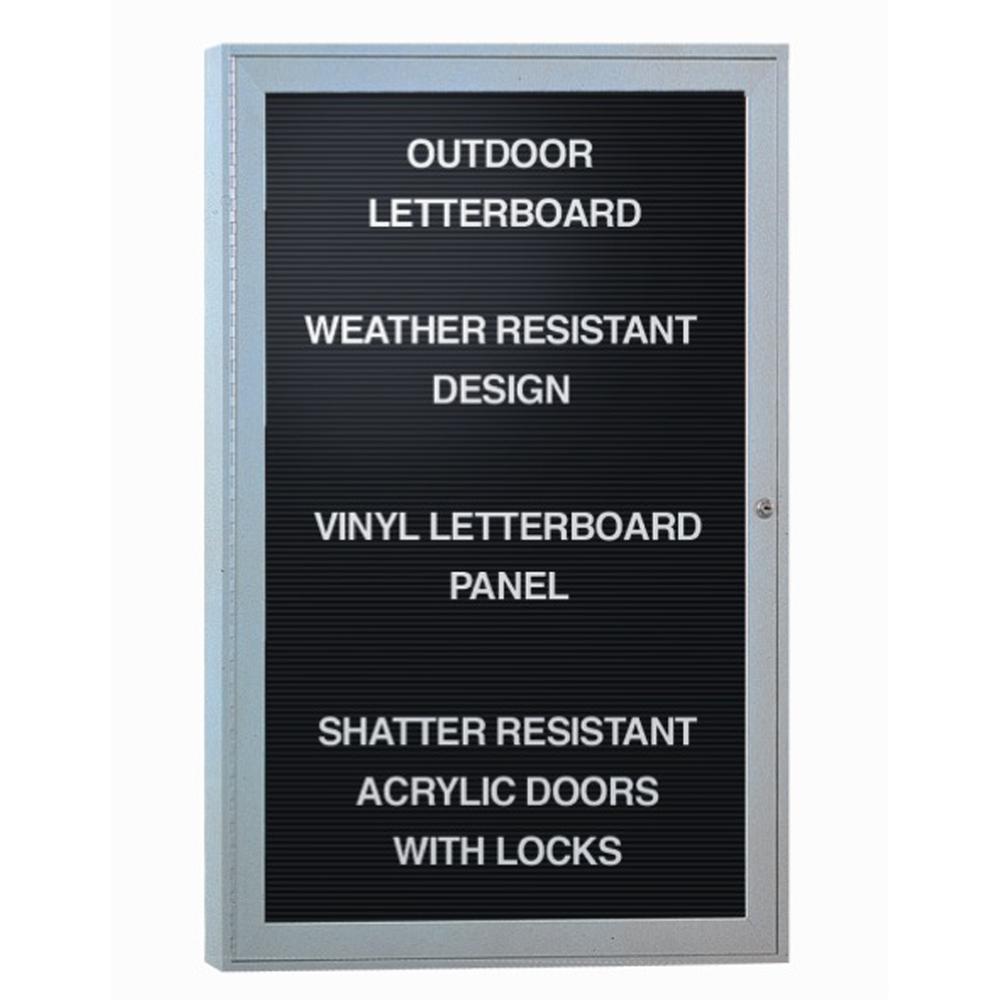 Ghent 1 Door Enclosed Vinyl Letter Board with Satin Aluminum Frame, 36''H x 30''W, Black