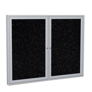 Ghent 2 Door Enclosed Recycled Rubber Bulletin Board with Satin Frame, 3'H x 5'W, Tan Speckled