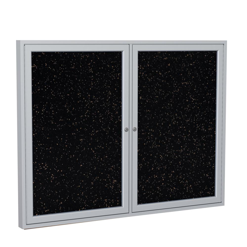 Ghent 2 Door Enclosed Recycled Rubber Bulletin Board with Satin Frame, 3'H x 5'W, Tan Speckled