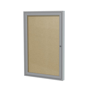 Ghent 36''x36'' 1-Door Satin Aluminum Frame Enclosed Vinyl Bulletin Board - Caramel
