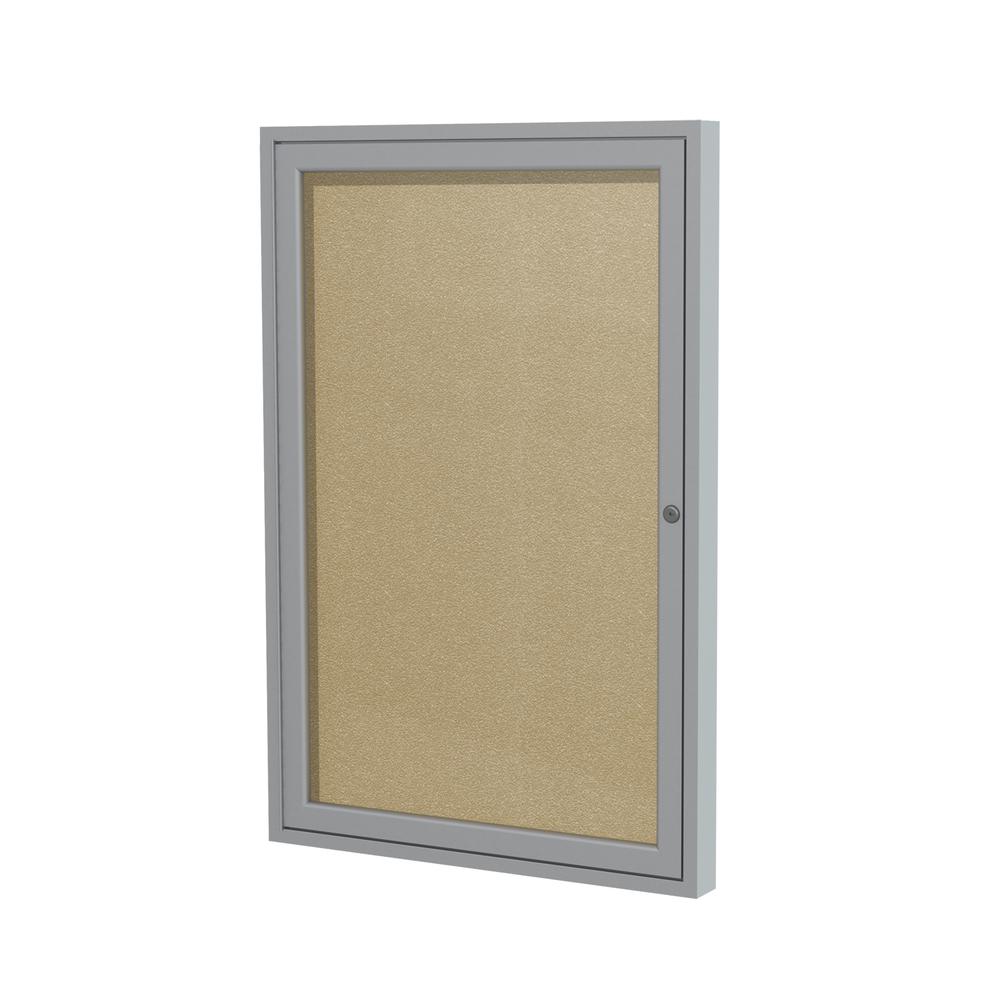 Ghent 36''x36'' 1-Door Satin Aluminum Frame Enclosed Vinyl Bulletin Board - Caramel