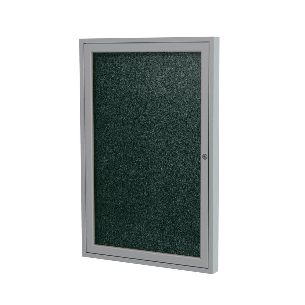 Ghent 36''x36'' 1-Door Satin Aluminum Frame Enclosed Vinyl Bulletin Board - Ebony