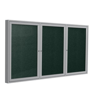 Ghent 36''x72'' 3-Door Satin Aluminum Frame Enclosed Vinyl Bulletin Board - Ebony