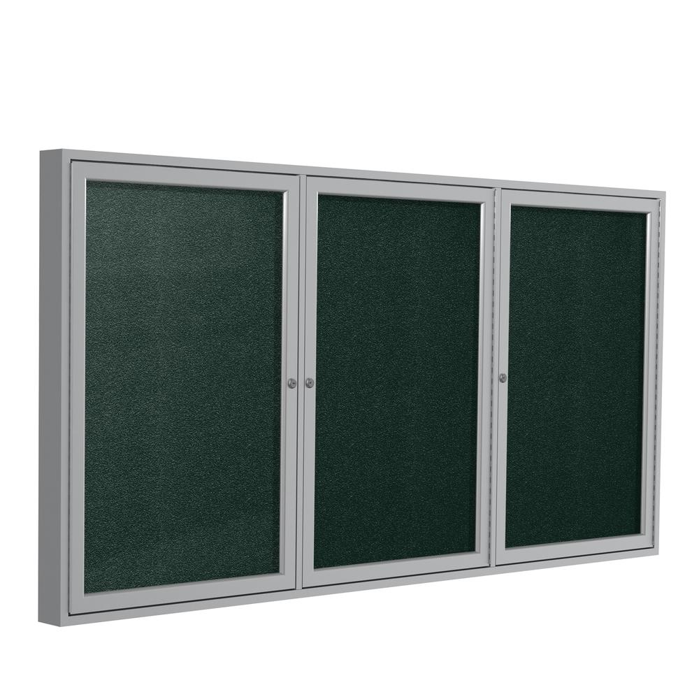 Ghent 36''x72'' 3-Door Satin Aluminum Frame Enclosed Vinyl Bulletin Board - Ebony