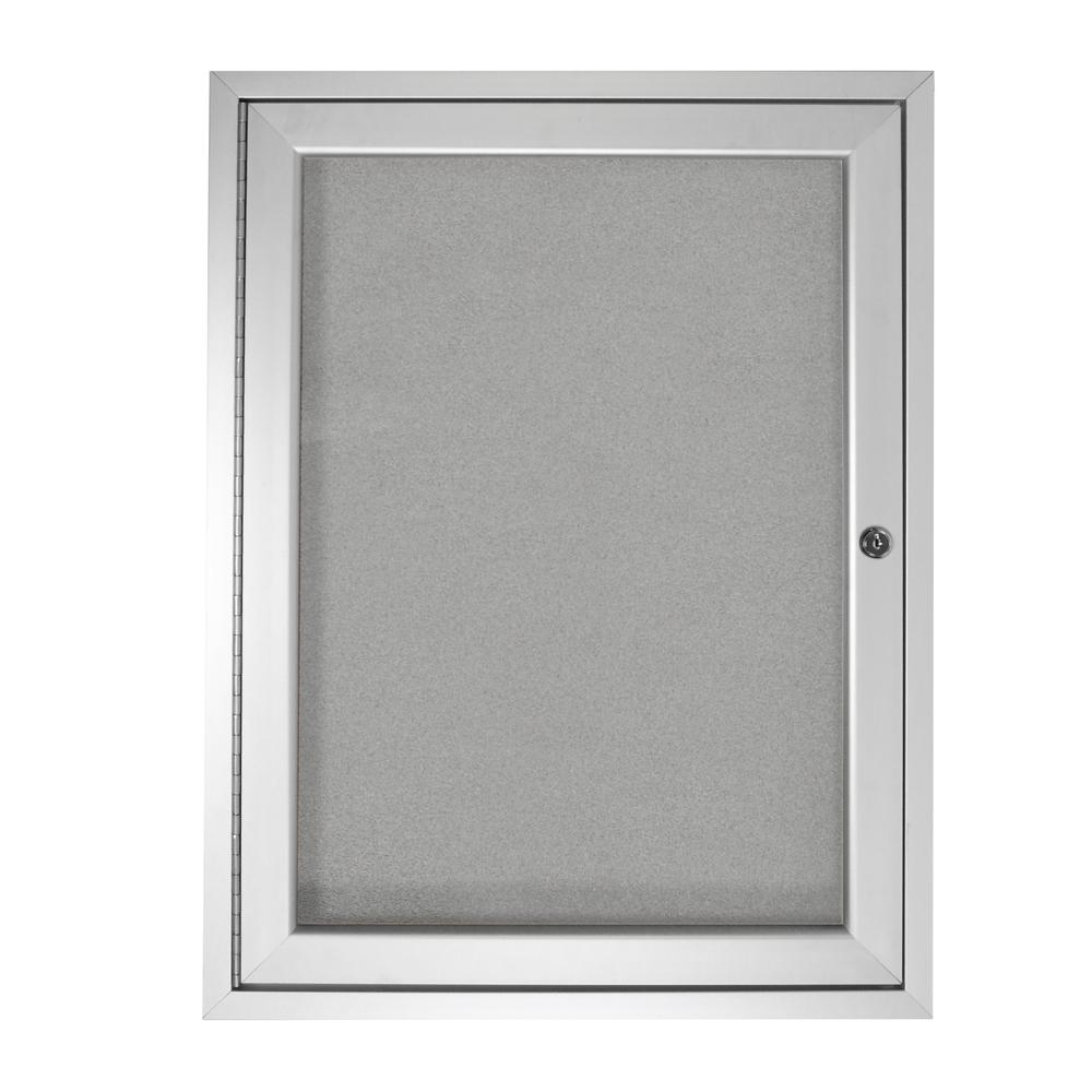 Ghent 36''x36'' 1-Door Outdoor Enclosed Vinyl Bulletin Board, Shatter Resistant, with Lock, Satin Aluminum Frame - Silver (PA13636VX-193), Made in the USA