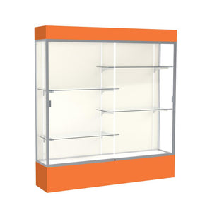Spirit  72''W x 80''H x 16''D  Lighted Floor Case, Plaque Back, Satin Finish, Orange Base and Top - Waddell