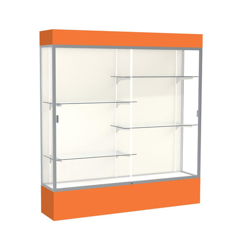 Spirit  72''W x 80''H x 16''D  Lighted Floor Case, Plaque Back, Satin Finish, Orange Base and Top - Waddell