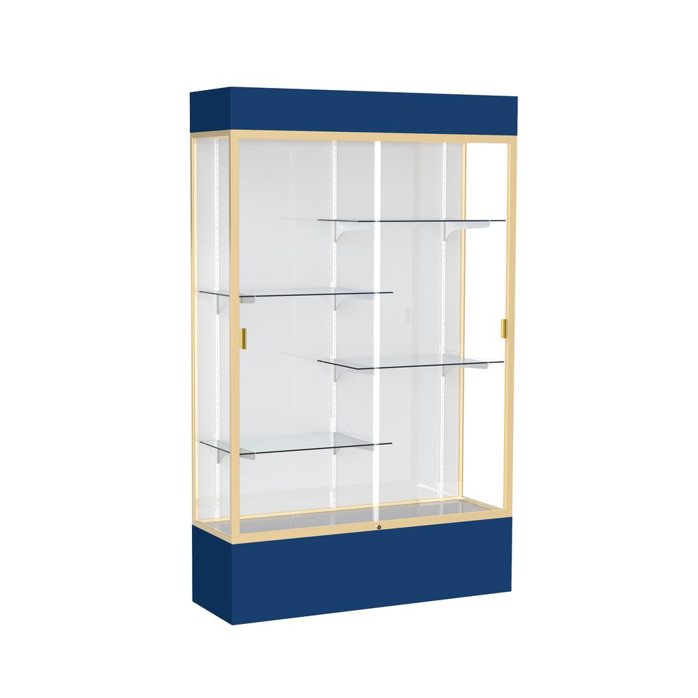 Spirit  48''W x 80''H x 16''D  Lighted Floor Case, White Back, Champagne Finish, Navy Base and Top - Waddell