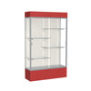 Spirit  48''W x 80''H x 16''D  Lighted Floor Case, Plaque Back, Satin Finish, Red Base and Top - Waddell