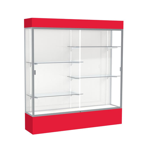 Spirit  72''W x 80''H x 16''D  Lighted Floor Case, White Back, Satin Finish, Red Base and Top - Waddell