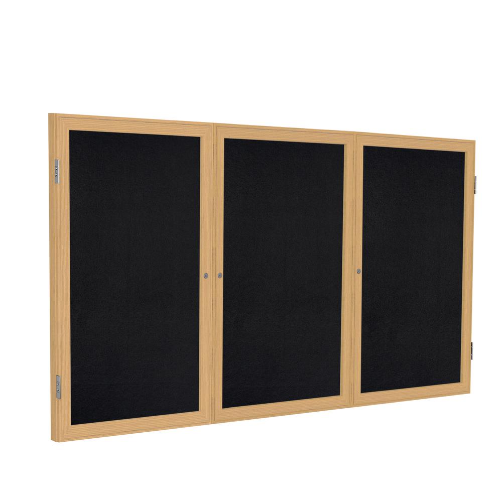 48''x96'' 3-Dr Wood Fr Oak Finish Enclsd Recycled Rubber Bulletin Board - Black - Ghent