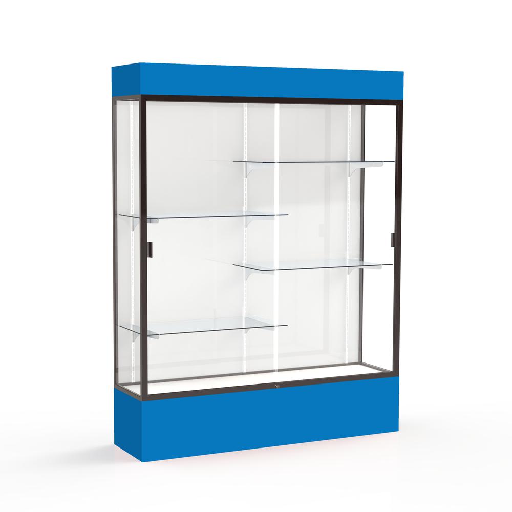 Spirit  60''W x 80''H x 16''D  Lighted Floor Case, White Back, Dk. Bronze Finish, Royal Blue Base and Top - Waddell